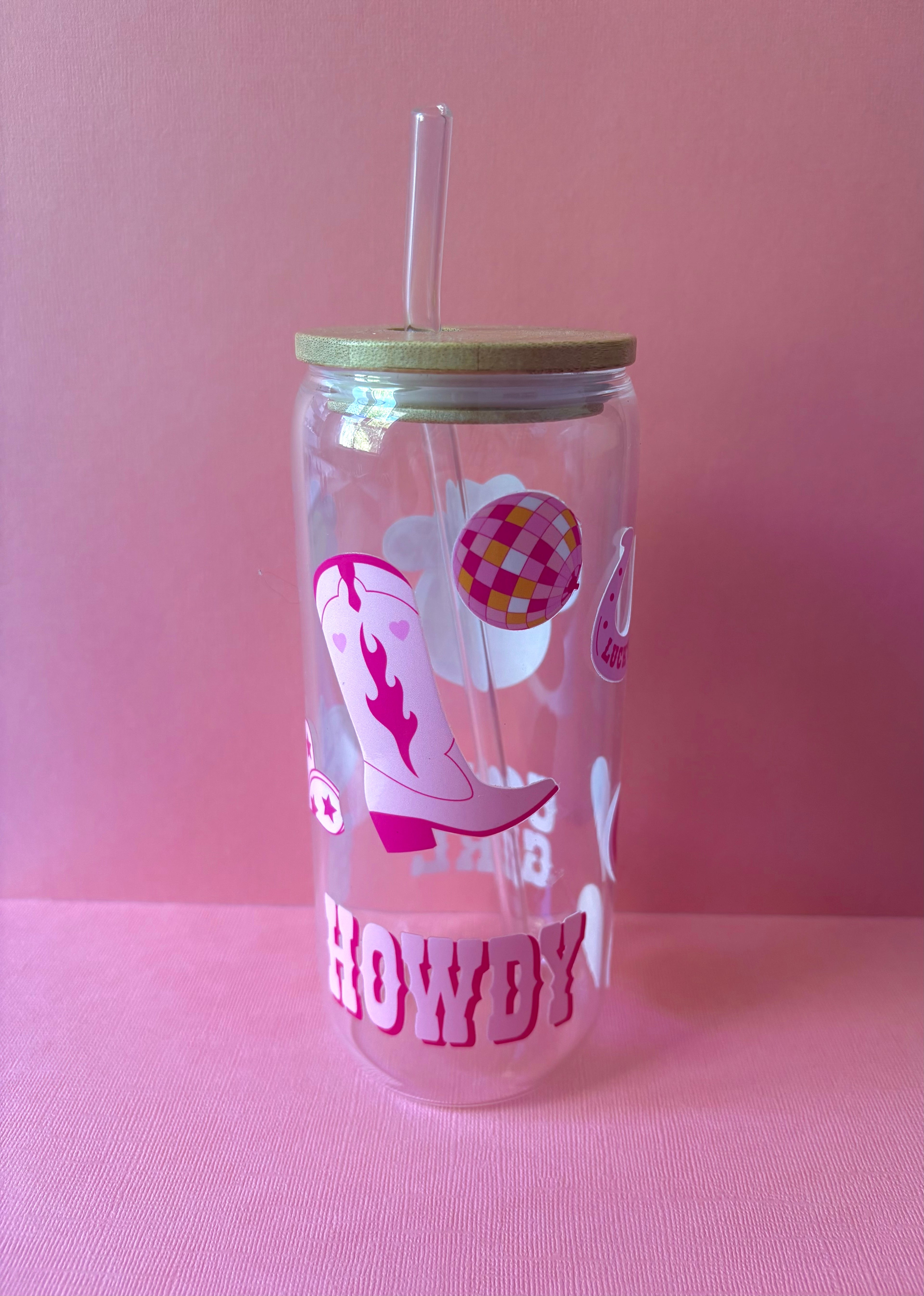 Cowgirl Coffee Glass with Bamboo Lid & Glass Straw