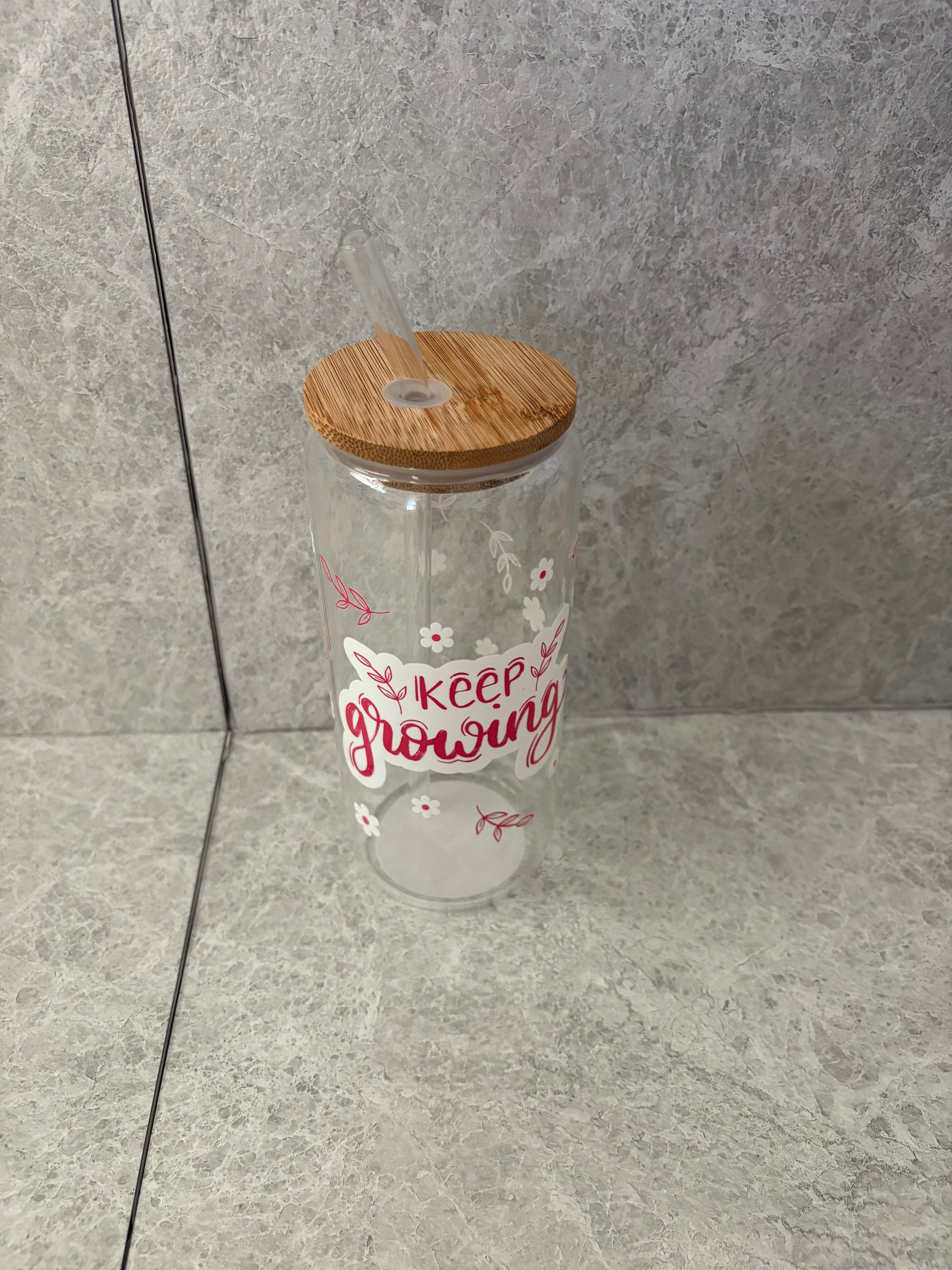 Keep Growing Coffee Glass with Bamboo Lid & Glass Straw