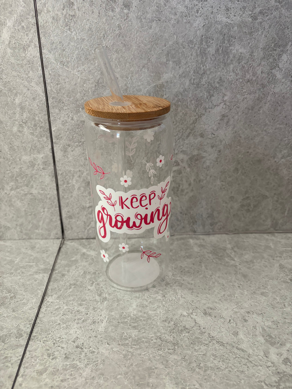 Keep Growing Coffee Glass with Bamboo Lid & Glass Straw