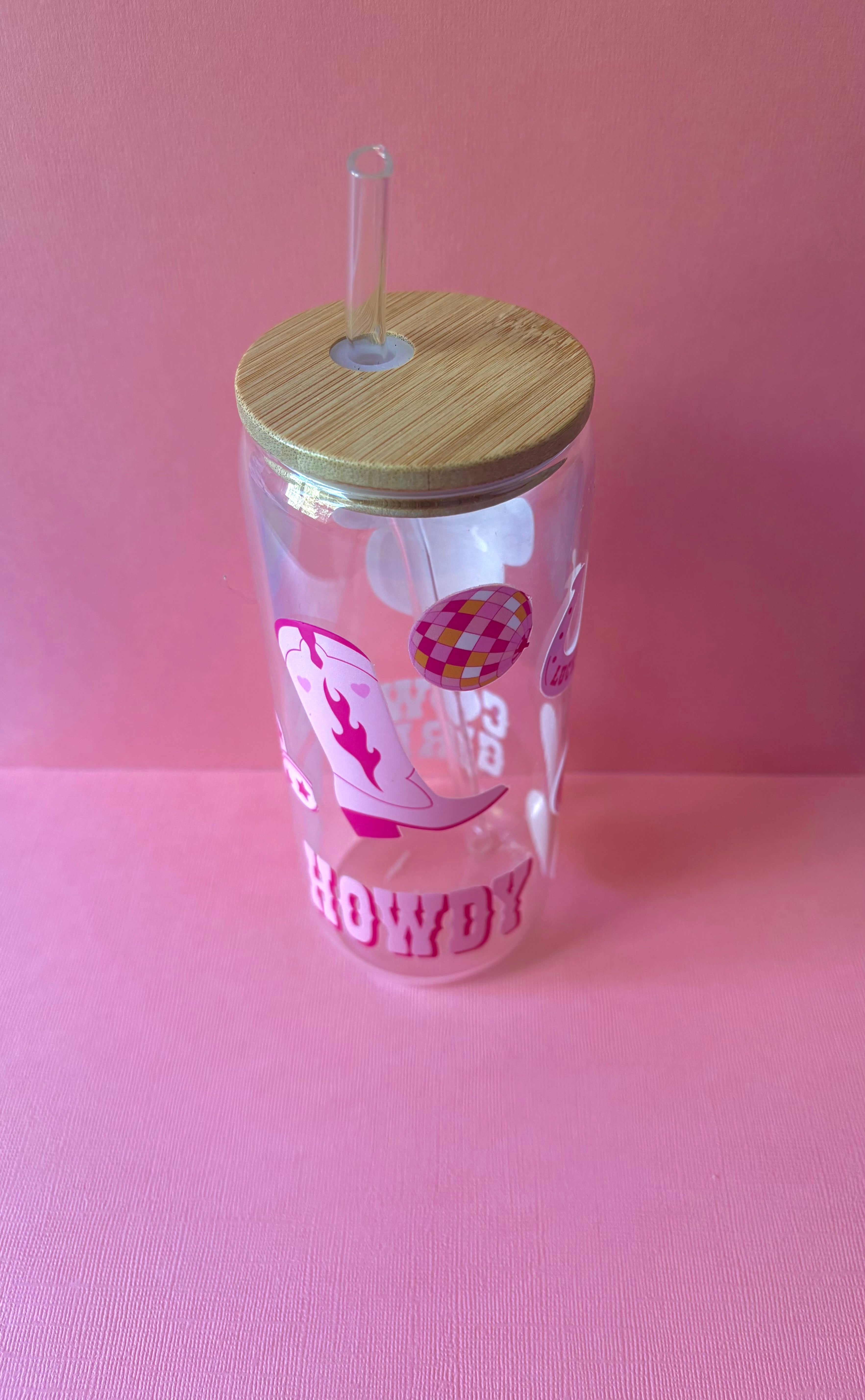 Cowgirl Coffee Glass with Bamboo Lid & Glass Straw