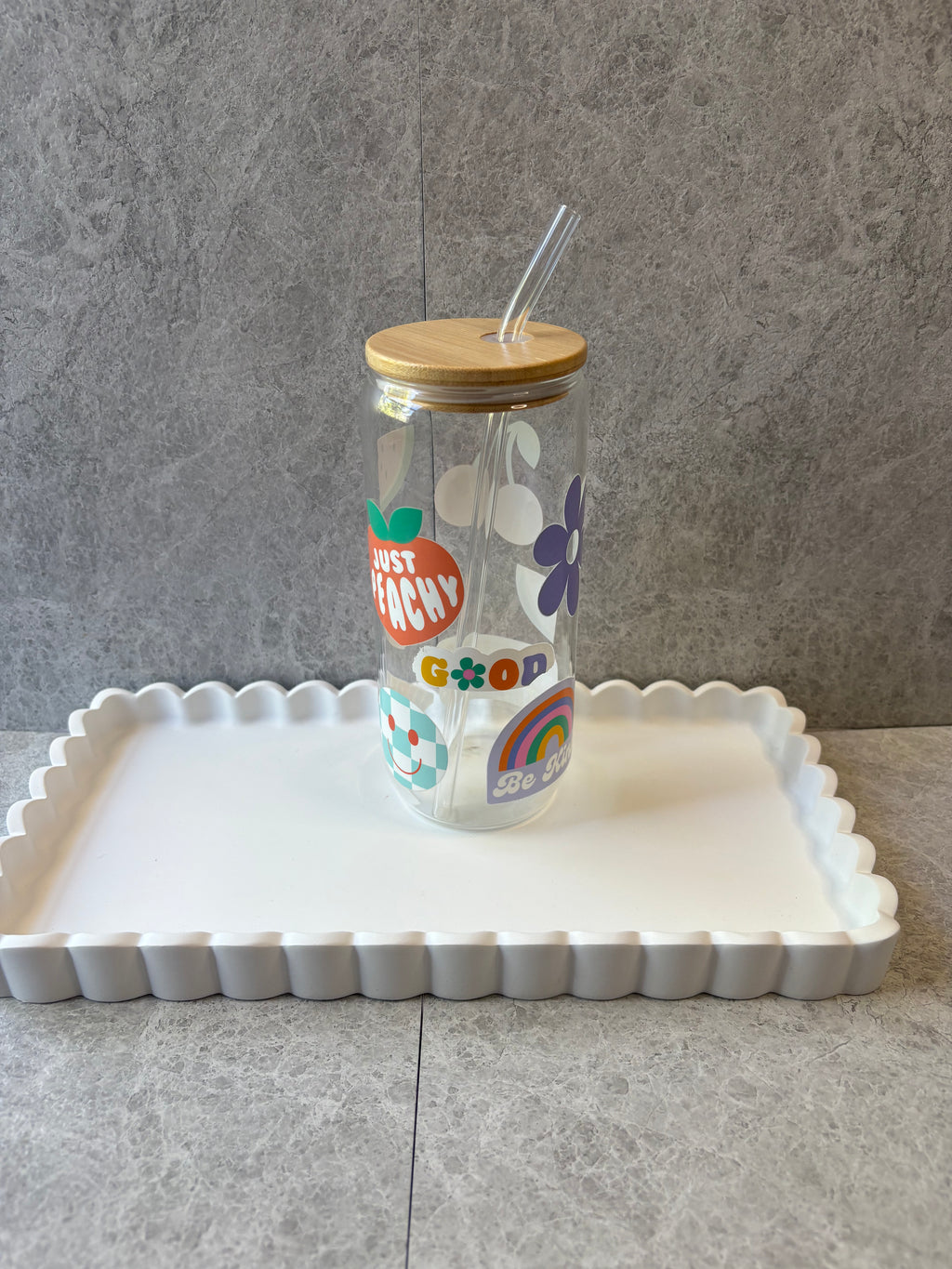 Positive Affirmations Coffee Glass with Bamboo Lid & Glass Straw