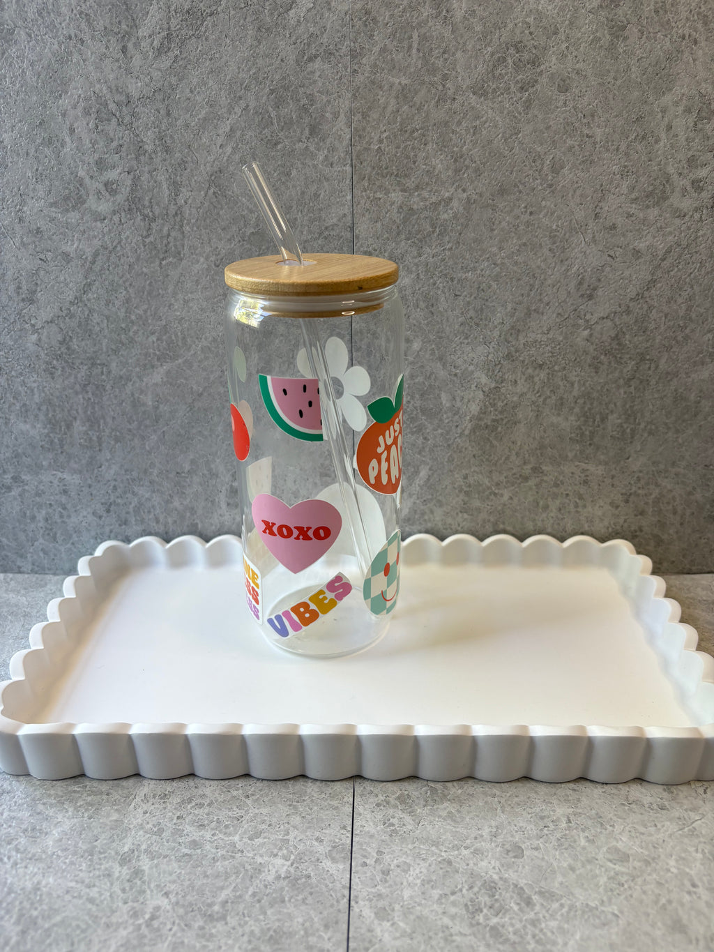 Positive Affirmations Coffee Glass with Bamboo Lid & Glass Straw
