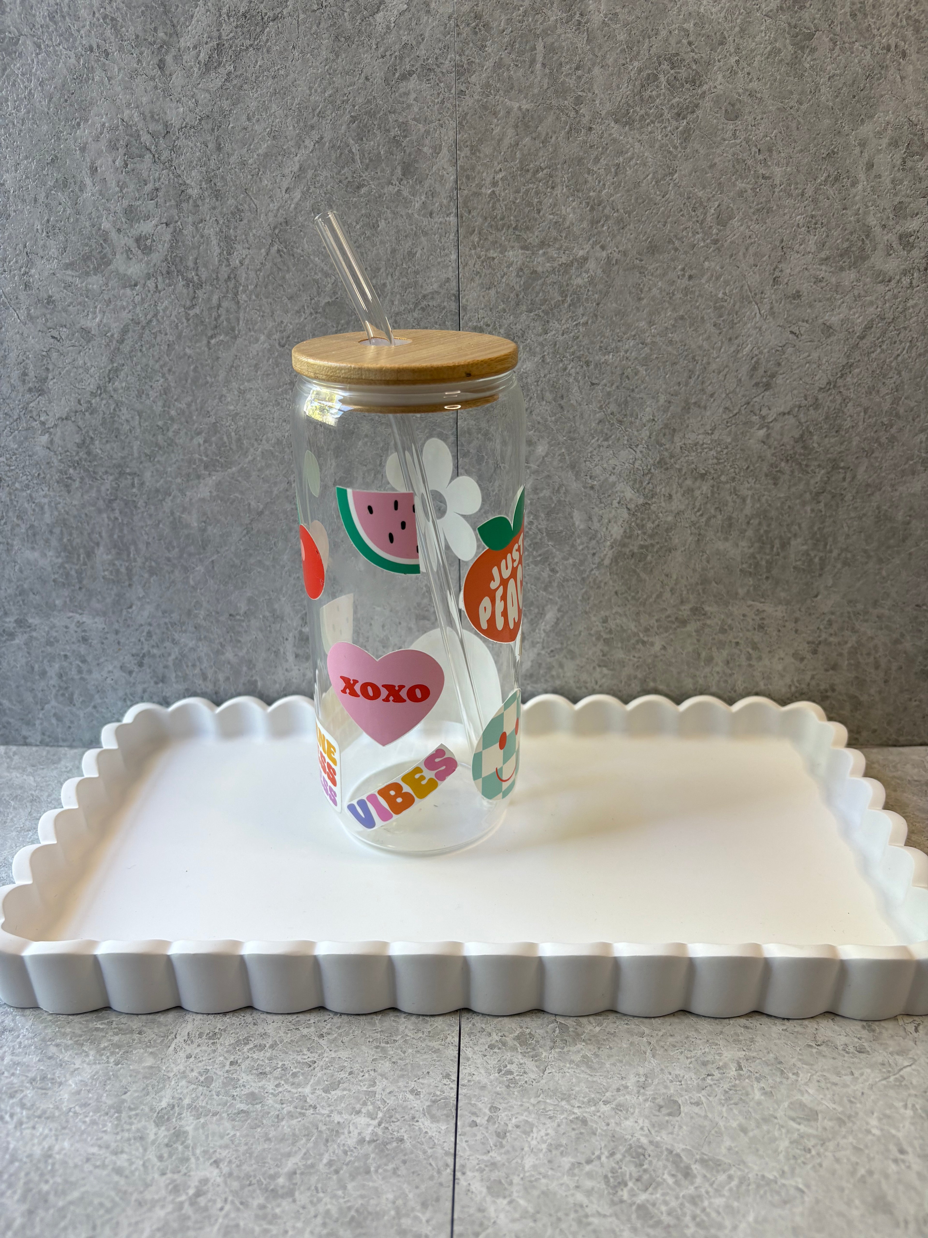 Positive Affirmations Coffee Glass with Bamboo Lid & Glass Straw