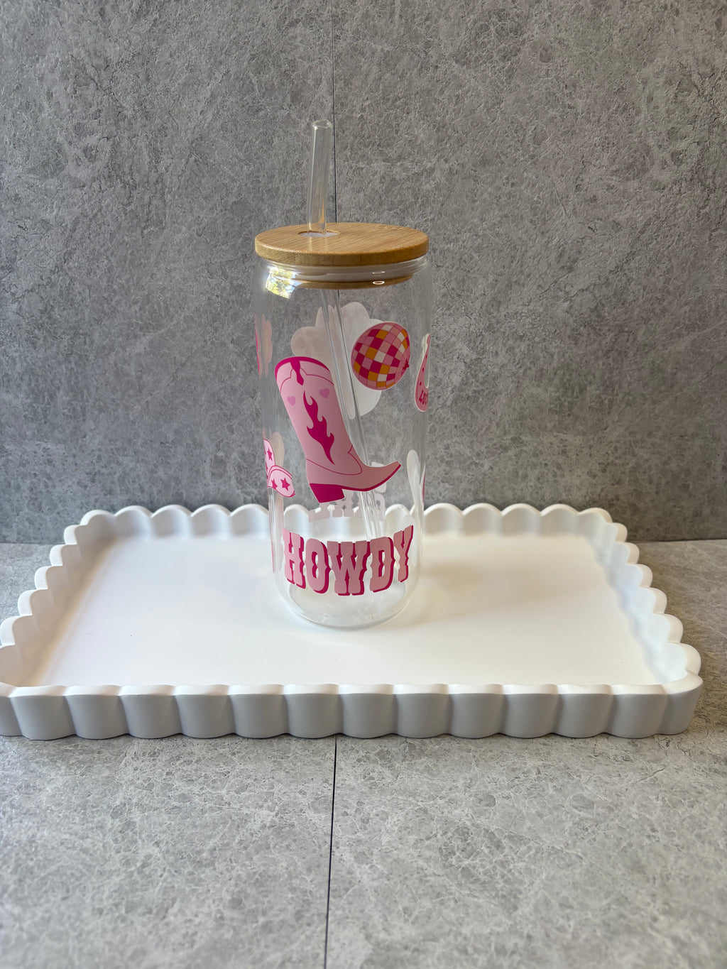 Cowgirl Coffee Glass with Bamboo Lid & Glass Straw