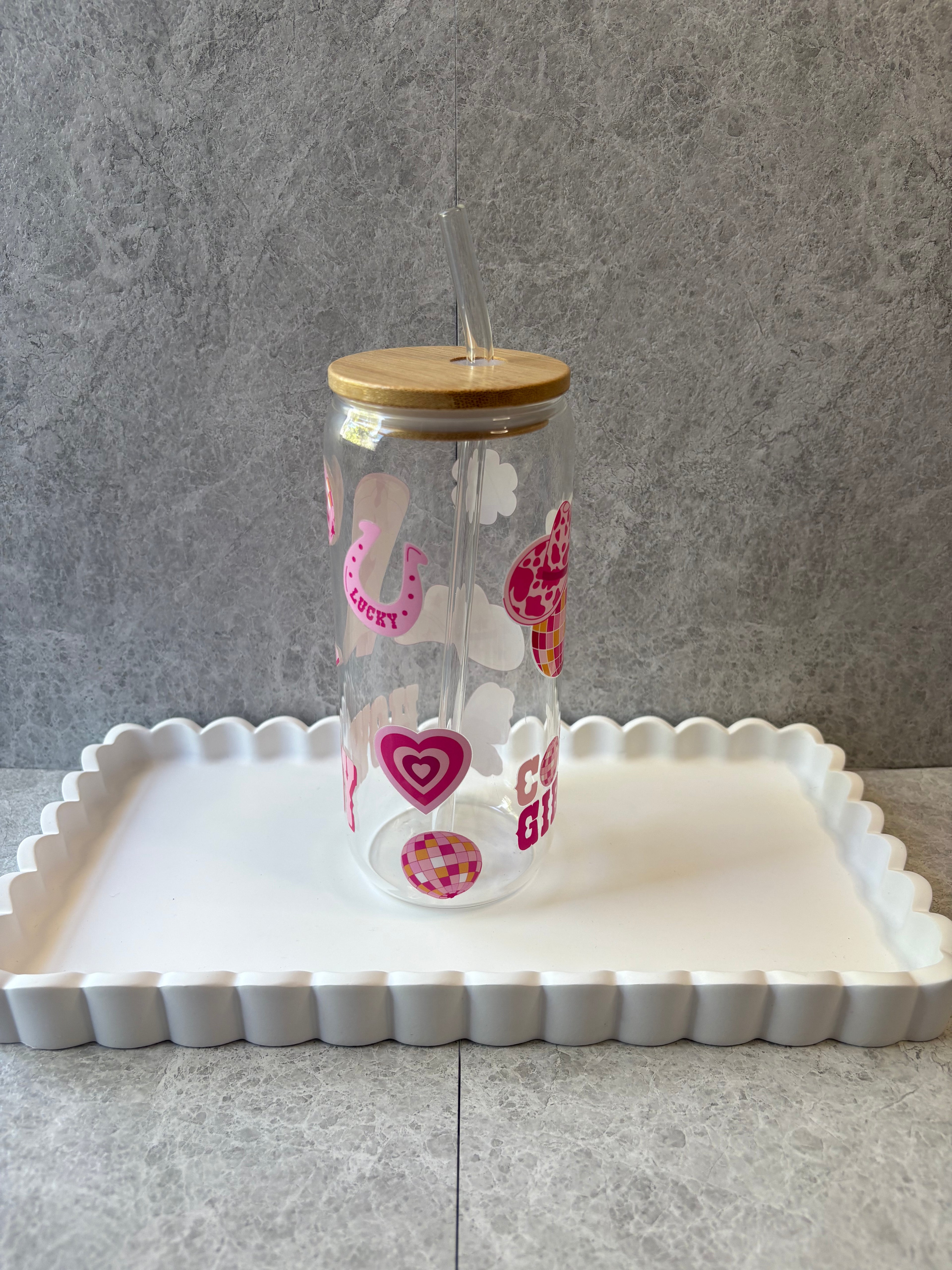 Cowgirl Coffee Glass with Bamboo Lid & Glass Straw