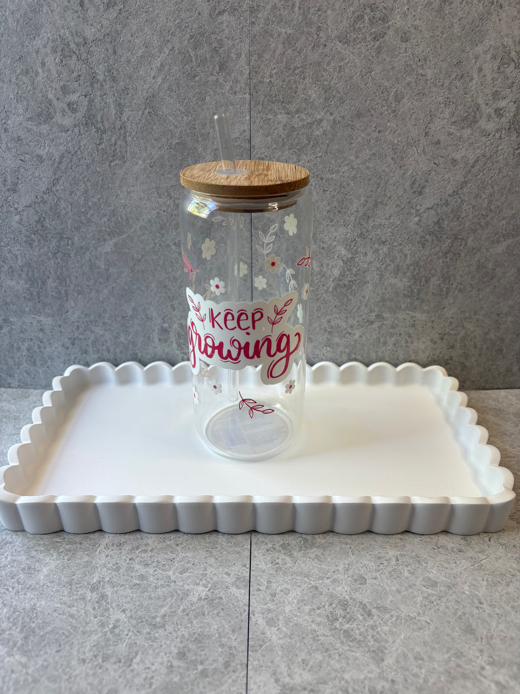 Keep Growing Coffee Glass with Bamboo Lid & Glass Straw